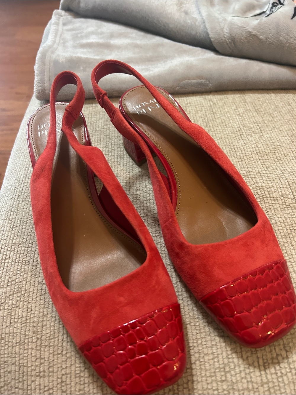 Donald J. Pliner Red Suede & Patent Croc-Embossed Slingback Mules
